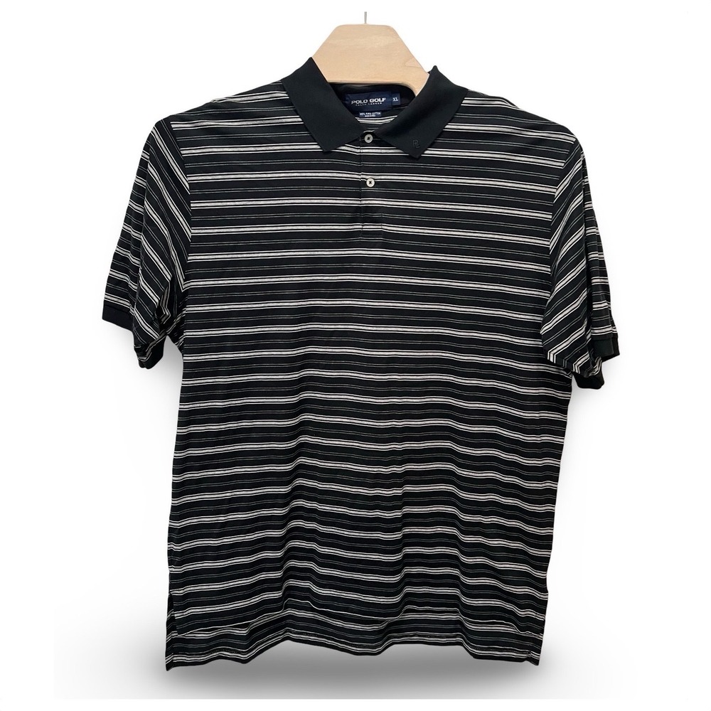 Polo Golf Ralph Lauren Mens XL Pima Cotton Striped Polo Shirt Black White 0252